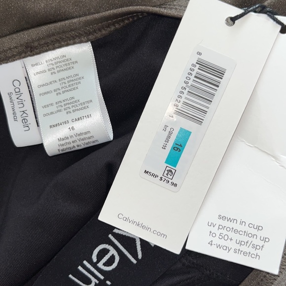 Calvin Klein Pleated One Piece Swimsuit, Bronze, 16 - Picture 8 of 10